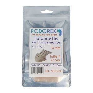 PODOREX TALONNETTE DE COMPENSATION Talonnette de compensation en liège caoutchouc résistant, 10 mm, taille 4, pointure 41 - 43, unité