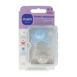 MAM PERFECT SUCETTE NAISSANCE Sucette anatomique, téterelle silicone, décorée, N° 2, bt 2