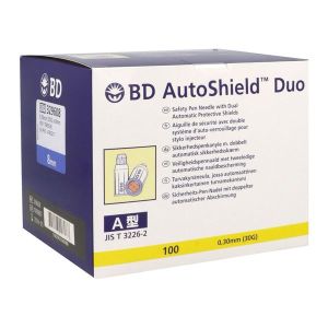 BD AUTOSHIELD DUO Aiguille sécurisée pour stylo injecteur, double protection, G30, 0,30 mm x 8 mm, bleu, bt 100