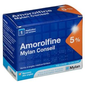 Amorolfine Viatris Conseil 5 % Vernis A Ongles Medicamenteux 1 Flacon(S) En Verre Avec Necessaire(S) De 2,5 Ml