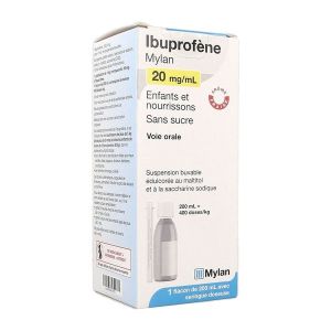 IBUPROFENE VIATRIS ENFANT NOURRISSON Suspension buvable édulcorée au maltitol et à la saccharine sodique 20 mg/ml, flacon 200 ml avec seringue pour ad