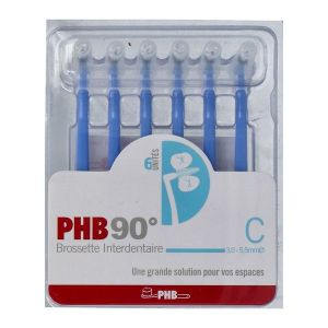 PHB 90° Brossette interdentaire, manche bleu, conique, blister 6
