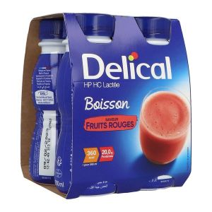 DELICAL BOISSON LACTEE HP HC Denrée alimentaire destinée à des fins médicales spéciales, fruits rouges, 200 ml x 4