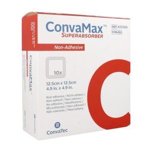CONVAMAX SUPERABSORBANT NON - ADHESIF Pansement hydrocellulaire superabsorbant non adhésif, stérile, 12,5 cm x 12,5 cm (ref. 422569), bt 10