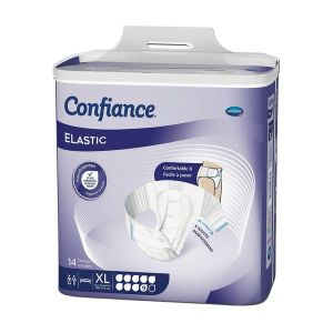 CONFIANCE ELASTIC 9 G Change-complet hypoallergénique, avec ailes élastiques, incontinence forte, extralarge (ref. 165014), sachet 14