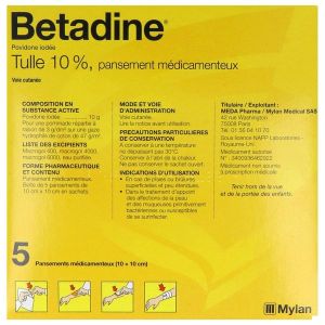Betadine Tulle 10 Pour Cent Pansement Medicamenteux B/5