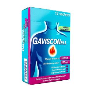 GAVISCONELL MENTHE SANS SUCRE Suspension buvable en sachet dose édulcorée à la saccharine sodique, boîte 12 sachets 10 ml