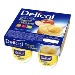DELICAL NUTRA'POTE PREPARATION AUX FRUITS Denrée alimentaire destinée à des fins médicales spéciales, pomme saveur banane, 200 g x 4