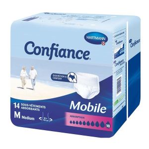 CONFIANCE MOBILE ABSORPTION 10 Slip absorbant jetable pour incontinence urinaire, adulte, médium (ref. 915726), sac 14