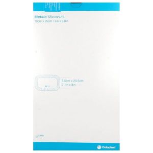 BIATAIN SILICONE LITE Pansement hydrocellulaire alvéolé, bord adhésif siliconé, fin, repositionnable, 10 cm x 25 cm (ref. 334570), bt 10