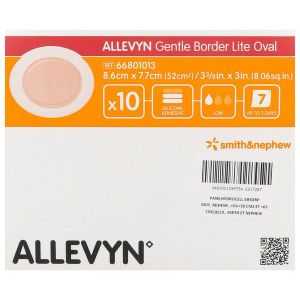 ALLEVYN GENTLE BORDER LITE OVAL Pansement hydrocellulaire à bords adhésifs, stérile, très absorbant, small 8,6 cm x 7,7 cm (ref. 66801013), bt 10