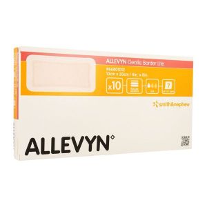 ALLEVYN GENTLE BORDER LITE Pansement hydrocellulaire à bords adhésifs, stérile, très absorbant, 10 cm x 20 cm (ref. 66801012), bt 10