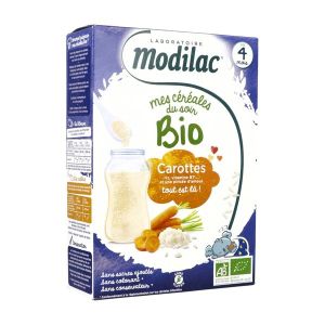 MODILAC MES CEREALES DU SOIR BIO Céréale infantile instantanée pour nourrisson 2ème âge, carottes - riz, bt 250 g