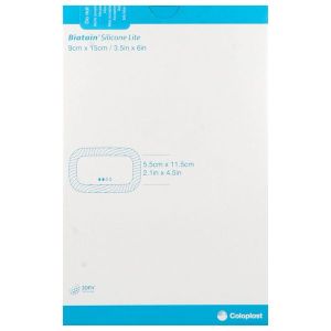 BIATAIN SILICONE LITE Pansement hydrocellulaire alvéolé, bord adhésif siliconé, fin, repositionnable, 9 cm x 15 cm (ref. 334560), bt 10