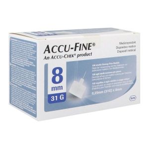 Accu-Fine AIGUILLES STERILES POUR STYLOS A INSULINE 8MM BOITE 31G*8mm 100