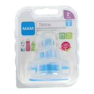 MAM TETINE Tétine plate en silicone, débit 2, blister 2