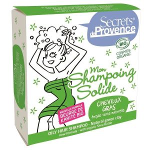 Secrets de provence Shampoing solide Argile Verte sans sulfate cheveux gras BIO - étui carton 85 g