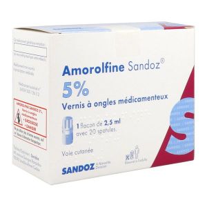 AMOROLFINE SANDOZ Vernis à ongles médicamenteux 5 %, flacon 2,5 ml avec 20 spatules