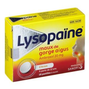 Lysopaine Maux De Gorge Ambroxol Citron 20 Mg Sans Sucre Pastille Edulcoree Au Sorbitol Et Au Sucralose B/18