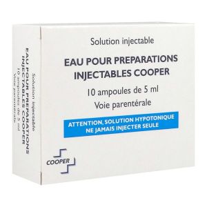 EAU POUR PREPARATIONS INJECTABLES COOPER Solution pour préparation injectable, boîte 10 ampoules bouteille 5 ml
