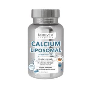 BIOCYTE CALCIUM LIPOSOMAL + VITAMINE D3 / K2 Gélule, complément alimentaire à base de calcium, vitamines K et D, pilulier 60