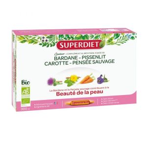 Superdiet Quatuor Beauté de la peau Bio : bardane, pissenlit, carotte, ortie - 20 ampoules