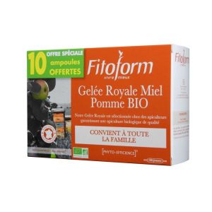 Fitoform Gelée royale (ex: Gelée Royale Miel Pomme) BIO - 20 +10 ampoules offertes de 10 ml