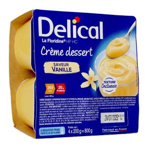DELICAL LA FLORIDINE HP HC CREME DESSERT Denrée alimentaire destinée à des fins médicales spéciales, saveur vanille, pot 200 g x 4