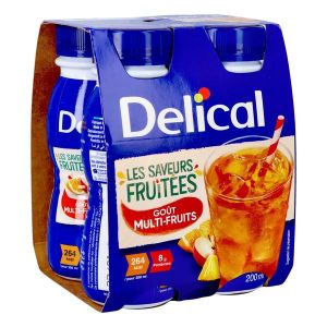 DELICAL LES SAVEURS FRUITEES Denrée alimentaire destinée à des fins médicales spéciales, goût multi-fruits, 200 ml x 4