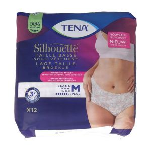 TENA SILHOUETTE PLUS Sous vêtement absorbant jetable pour incontinence urinaire, taille basse, femme, blanc, medium, taille 38 - 46 (ref. 780103), sac