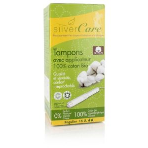 Silver Care Tampons en coton BIO - Régulier avec applicateur - boîte de 16 tampons