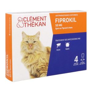 FIPROKIL 50 MG SPOT ON CLEMENT THEKAN Spot on, solution cutanée antiparasitaire externe pour chat, bt 4