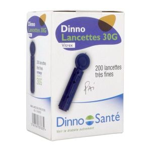 DINNO LANCETTES 30G VITREX Lancette stérile à usage unique, très fine, G30, bt 200