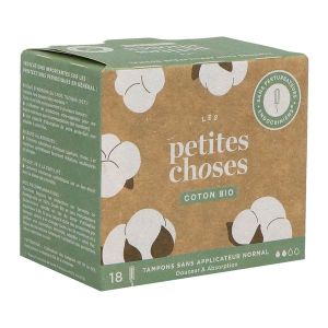 LES PETITES CHOSES TAMPON Tampon périodique à bout arrondi, en coton bio, sans applicateur, normal, bt 18