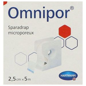 OMNIPOR Sparadrap microporeux hypoallergénique, dévidoir, 2,5 cm x 5 m (ref. 900560/3), unité