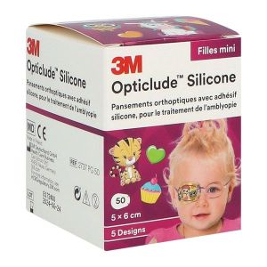 OPTICLUDE SILICONE 3M DESIGN GIRLS MINI Pansement orthoptique occlusif, petit modèle, décor fille, 50