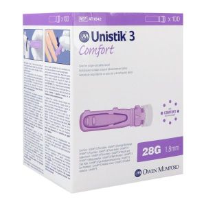 UNISTIK 3 COMFORT Autopiqueur jetable, stérile, pour prélèvement sanguin indolore, bt 100