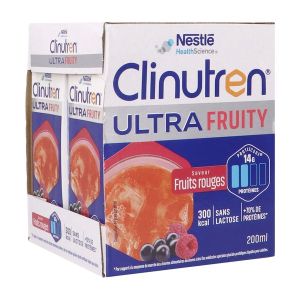 CLINUTREN ULTRA FRUITY Denrée alimentaire destinée à des fins médicales spéciales, saveur fruits rouges, 200 ml x 4