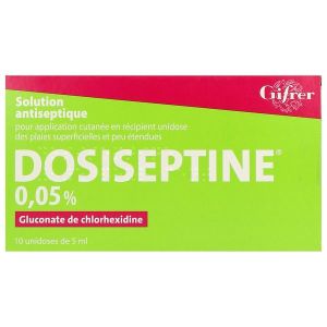 DOSISEPTINE Solution pour application cutanée 0,05 %, boîte 10 flacons unidoses 5 ml