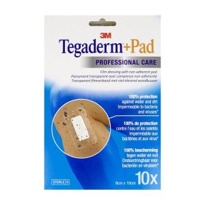 TEGADERM + PAD Pansement adhésif avec compresse absorbante, stérile, 9 cm x 10 cm (ref. 1365264), bt 10