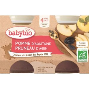 Babybio Petits Pots Pomme/Pruneau Bio - dès 4 mois- 2x130g