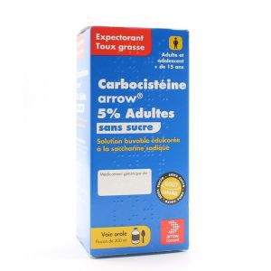 Carbocisteine Arrow 5 % Adultes Sans Sucre Solution Buvable Edulcoree A La Saccharine Sodique B/200