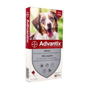 ADVANTIX CHIEN MOYEN Spot on, solution cutanée antiparasitaire externe, chien moyen, bt 6