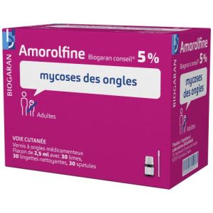 Amorolfine Biogaran Conseil 5 % Vernis A Ongles Medicamenteux 1 Flacon(S) En Verre De Type Iii De 2,5 Ml Avec Necessaire(S) (30 Limes