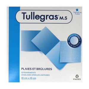 TULLE GRAS MS Pansement gras protecteur, vaseliné, stérile, 10 cm x 10 cm, bt 10