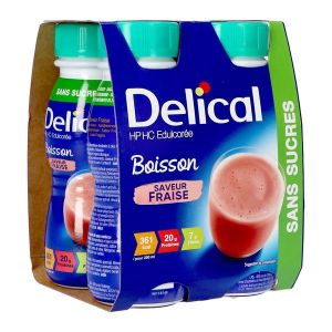 DELICAL BOISSON HP HC EDULCOREE Denrée alimentaire destinée à des fins médicales spéciales, saveur fraise, 200 ml x 4