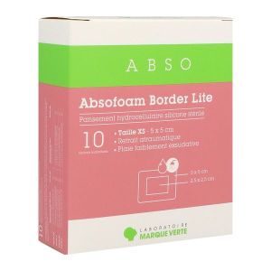 Absofoam Border Lite - Pansement Hydrocellulaire Absorption Moyenne Boite 5*5 Cm Xs 10