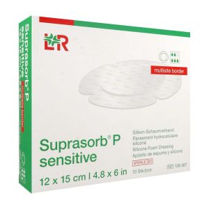 SUPRASORB P SENSITIVE BORDER MULTISITE PANSEMENT HYDROCELLULAIRE SILICONE STERILE BOITE 12*15 CM 10
