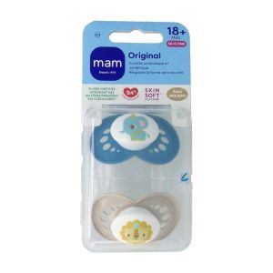 MAM ORIGINAL SUCETTE ANIMAUX + 18 MOIS Sucette anatomique, téterelle silicone, décorée, N° 44, bt 2