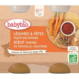 Babybio Petits Pots Menu Légumes Pâtes Bolognaise Boeuf BIO - dès 6 mois - 2x200g
